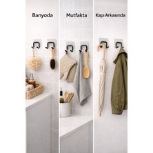 Riya Home Ev & Dekorasyon Güçlü Yapışkanlı Çift Kancalı Banyo ve Mutfak Askısı, 2 Adet Metal Duvar Askılık