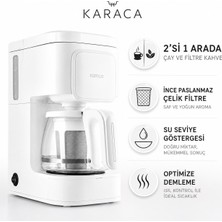 Karaca Kompakt Beyaz Filtre Kahve ve Çay Makinesi, 650 W Güçlü Performans, Cam Hazneli, Kolay Temizlik Sağlayan Günlük Kullanım Ürünü, Enerji Verimli Kullanım Odaklı