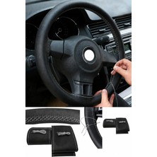 bebekokusu Renault Captur Uyumlu Direksiyon Kılıfı Dikmeli Siyah Deri Gri Dikişli