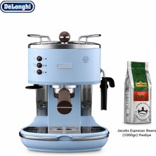 DeLonghi Mavi Vintage Manuel Espresso ve Cappuccino Makinesi, Süt Köpürtücülü Dekoratif Kahve Köşesi ve Güçlü Günlük Performans Evde Günlük Kullanım ve Pratik Barista Hazırlığı Için