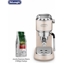 DeLonghi Bej Ince Gövdeli Manuel Espresso Makinesi, Süt Köpürtücülü Kompakt Barista Deneyimi ve Hızlı Günlük Kahve Hazırlığı Evde Günlük Kullanım ve Pratik Barista Hazırlığı Için