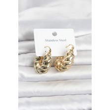 Uravas Store 316L Çelik Gold Renk Bombeli Halka Model Kadın Küpe
