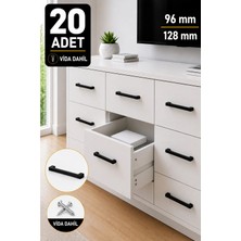 Köprü Kulp Mat Siyah Modern Mobilya Kulpu 96 mm Dolap Çekmece Kulpu 128 mm Vida Dahil Sert Plastik Polimer Kulp 20 Adet