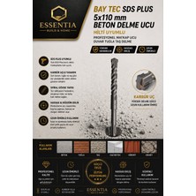 ESBH Bay Tec Sds Plus 5X110 mm Beton Delme Ucu Hilti Uyumlu Profesyonel Matkap Ucu Duvar Tuğla Taş Delme