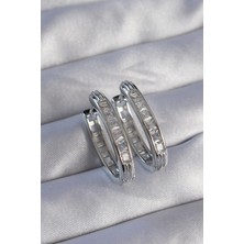Uravas Store Pirinç Gümüş Renk Zirkon Taşlı Oval Model Küpe