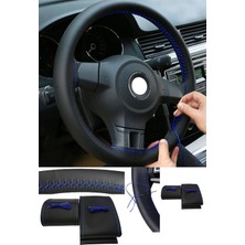bebekokusu Volkswagen Golf 4 1998-2004 Uyumlu Direksiyon Kılıfı Dikmeli Siyah Deri Mavi Dikişli