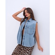 Ges Shop Kadın Buz Mavisi Denim Yelek & Kot Yelek