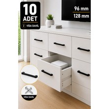 Köprü Kulp Mat Siyah Modern Mobilya Kulpu 96 mm Dolap Çekmece Kulpu 128 mm Vida Dahil Sert Plastik Polimer Kulp 10 Adet