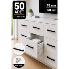 Köprü Kulp Mat Siyah Modern Mobilya Kulpu 96 mm Dolap Çekmece Kulpu 128 mm Vida Dahil Sert Plastik Polimer Kulp 50 Adet
