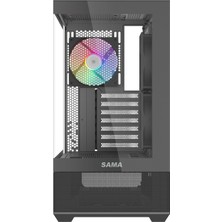 Sama V40BK Black, B750BK 750W, 80+ Bronze, Pcıe 5.1, Atx3.1, Tempered Glass Panel, Panoramic Tasarım, Type-C, 6X120MM Argb Fan, Atx, Gamıng Kasa