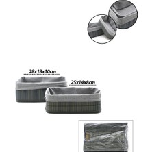 Uravas Store Gri̇ 2 Boy D.dörtgen Bambu Kenar Organi̇zer Sepet Ahşap Altlik - Bezli̇ 25X14-28X18CM (5047)