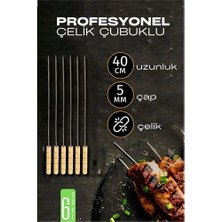 TeknoKapsül Çelik Şiş Çubuğu - Mangal Şişi Ahşap Saplı Kebap Şişi 6 Adet 721985