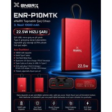 Enerx ENR-P10MTK Powerbank 10000 Mah 22.5W Hızlı Şarj, Dahili Type-C Kablolu Yeni Nesil Metal Kasa Taşınabilir Şarj Cihazı