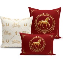 Bertille Home Klasik At Serisi Çift Tarafı Dijital Baskılı  3'lü Kırlent Kılıfı Seti (Horse)