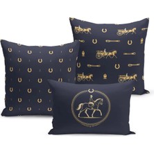 Bertille Home Klasik At Serisi Çift Tarafı Dijital Baskılı  3'lü Kırlent Kılıfı Seti (Horse)