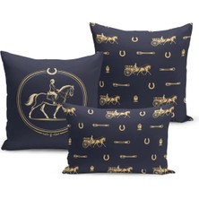 Bertille Home Klasik At Serisi Çift Tarafı Dijital Baskılı  3'lü Kırlent Kılıfı Seti (Horse)
