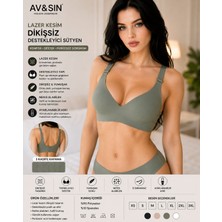 Av&sın Dikişsiz Toparlayıcı Sütyen Push Up Destekli Ayarlanabilir Askılı Lazer Kesim Kadın Sütyen Haki M