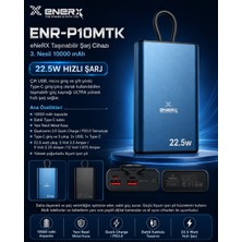 Enerx ENR-P10MTK Powerbank 10000 Mah 22.5W Hızlı Şarj, Dahili Type-C Kablolu Yeni Nesil Metal Kasa Taşınabilir Şarj Cihazı