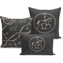 Bertille Home Klasik At Serisi Çift Tarafı Dijital Baskılı  3'lü Kırlent Kılıfı Seti (Horse)
