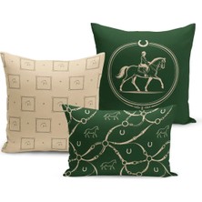 Bertille Home Klasik At Serisi Çift Tarafı Dijital Baskılı  3'lü Kırlent Kılıfı Seti (Horse)