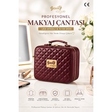 Beauty Vogue Hakiki Deri Işıklı Aynalı Makyaj Çantası - Ayarlanabilir Bölmeli Darbeye Dayanıklı Lüks Organizer- Bordo