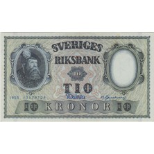 Banknoting Isveç 10 Kron 1955 Çilaltı+