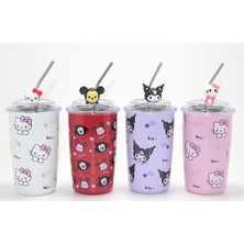 Marsilyan Sanrio Hello Kitty ve Kuromi Figürlü Isı Muhafazalı Metal Pipetli Çelik Kupa