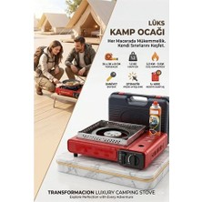 TeknoKapsül Çantalı Kirmizi Portatif Kamp Ocağı + 1 x Kartuş Piknik Ocağı Otomatik Ateşlemeli 723