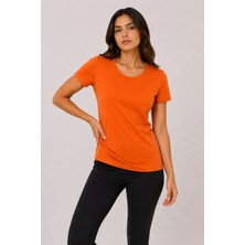 Moda Loris Basic Tişört Bisiklet Yaka Kısa Kol Günlük Yazlık Slim Fit T-Shirt - Turuncu