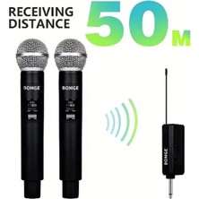 TeknoKapsül Profesyonel Çiftli Kablosuz Mikrofon Seti Karaoke Şarj Edilebilir 50 Metre Mesafe