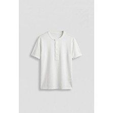 Abluka Online Erkek Relaxed Fit Düğmeli Henley Yaka Basic T-Shirt Beyaz