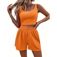 Sun & North Sun&north Kadın Askılı Yuvarlak Yakalı Burgu Krop ve Bluz Short Ikili Takım