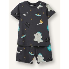 DeFacto Desenli Erkek Çocuk 2'li Pijama Takımı Antrasit Kısa Kollu Regular Fit H8216A526HS