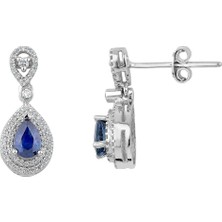 İryum 0.41 Karat Pırlantalı Damla Safir Küpe PE099-1