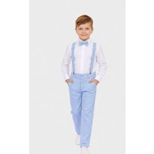 Nacar Store Erkek Çocuk 23 Nisan 29 Ekim Beyaz Uzun Kollu Gömlek Mavi Pantolon Mavi Askı Papyon Takım