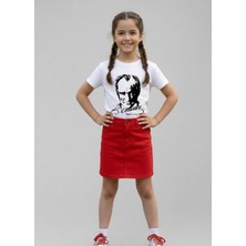 Nacar Store Kız Çocuk Atatürk Baskılı T-Shirt ve Keten Etek Takım 23 Nisan-Özel Bayramlar