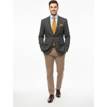 Presto Erkek Haki Ekose Klasik Ceket 4 Drop Regular Fit Tek Kışlık Ceket 1714-700