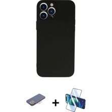Pileli Store Pilelistore™ iPhone 13 Pro Max Kılıf Ahenk Serisi - Siyah 3D Antistatik Cam Ekran Koruyucu + Renkli Kamera Lens Koruma Cam - Pe