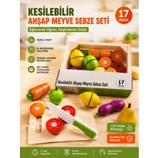 KoseToys Doğal Ahşap Kasalı Kesilebilir Meyve Sebze Seti 17 Parça