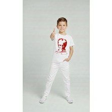 Nacar Store Erkek Çocuk Atatürk Baskılı T-Shirt ve Beyaz Keten Pantolon Takım 23NISAN ve Özel Günler