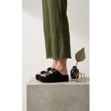 Melinta Shoes Melinta Süet Çift Bantlı Kadın Terlik