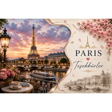 Papelia Paris Temalı Teşekkür Kartı | 200 gr Mat Fotoğraf Kağıdı | Ultra Gerçekçi Baskı | Hediyelik Paket ve Sipariş Teşekkür Kartı