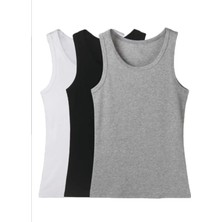 Nacar Store Erkek 3\'lü Paket %100 Pamuklu Penye Atlet Siyah-Gri-Beyaz Renk
