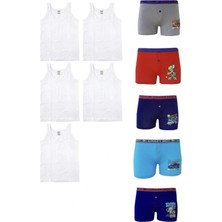 Nacar Store Erkek Çocuk 5 Atlet 5 Desenli Boxer Pamuklu Likralı Terletmez Takım