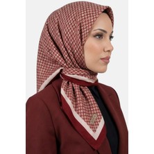 Hadiora Kadın Bordo Bej Geometrik Desen Dikişli Yazma