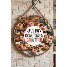 Mayeka Donut Temalı Pastaneler Tatlıcılar Restoranlar Için Ahşap Duvar Kapı Dekoratif Süs Tablo