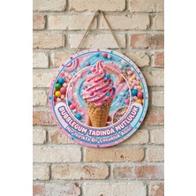 Mayeka Bubblegum Dondurma Temalı Pastaneler Tatlıcılar Dondurmacı Için Ahşap Duvar Kapı Dekoratif Süs Tablo