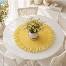 Nurgita Home Fırfırlı Fistolu Çiçekli Duck Keten Yuvarlak Masa Örtüsü & Dekoratif Örtü ( 55X55 cm Sarı )Leke Tutmaz