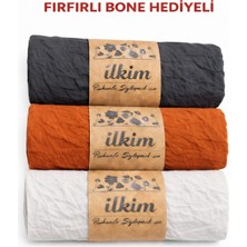 İlkim Tekstil Fırfırlı Bone Hediyeli 3lü Kraş Şal Siyah-Kiremit-Taş
