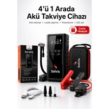 Solvis 4'ü 1 Arada 12V Akıllı Akü Takviye Cihazı, Lastik Şişirme Pompası, Powerbank ve LED Aydınlatma  ( Çanta Hediyeli)